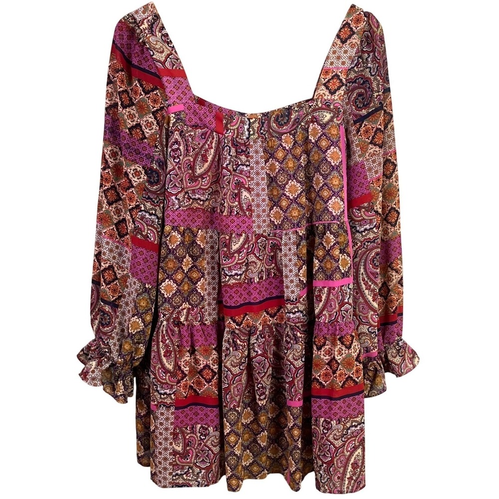 Aakaa Peasant Cottage‎ Western Boho Artsy Multicolored Tiered Mini Dress Medium - Picture 2 of 8